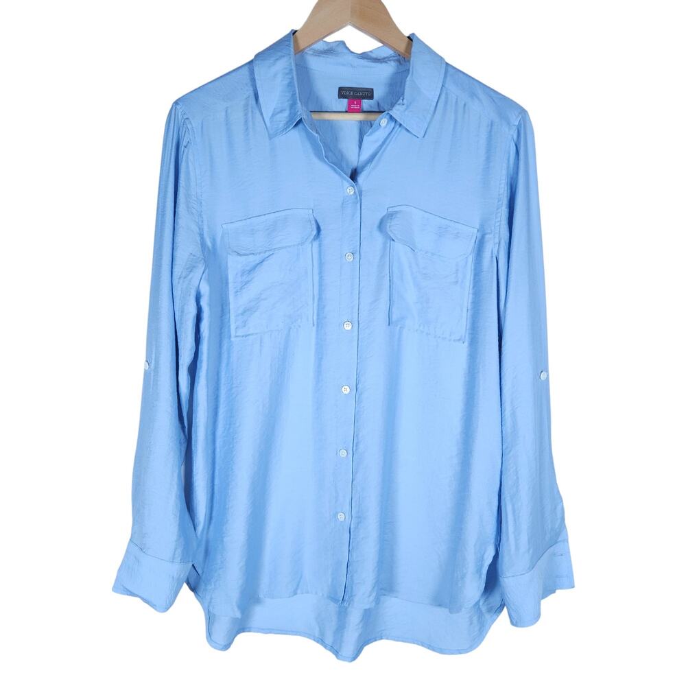 Vince Camuto Womens Blouse Large Blue Button Down Long Sleeve Corpcore Work Top